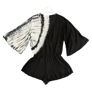 Elan | Tie-Dye Cover Up Romper in Black Tie-Dye - Size Small